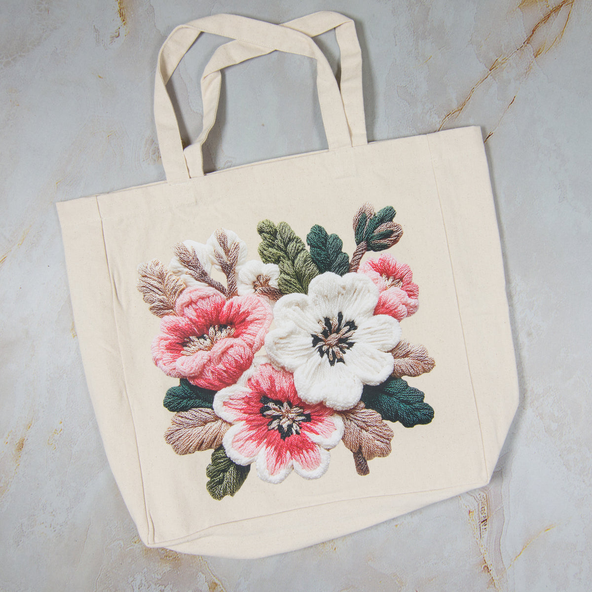 Tote Bag - Faux Yarn Flowers