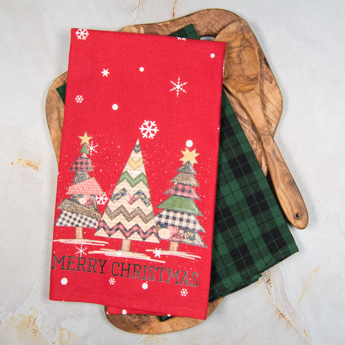 Tea Towel Set of 2 - Patchwork Christmas Trees