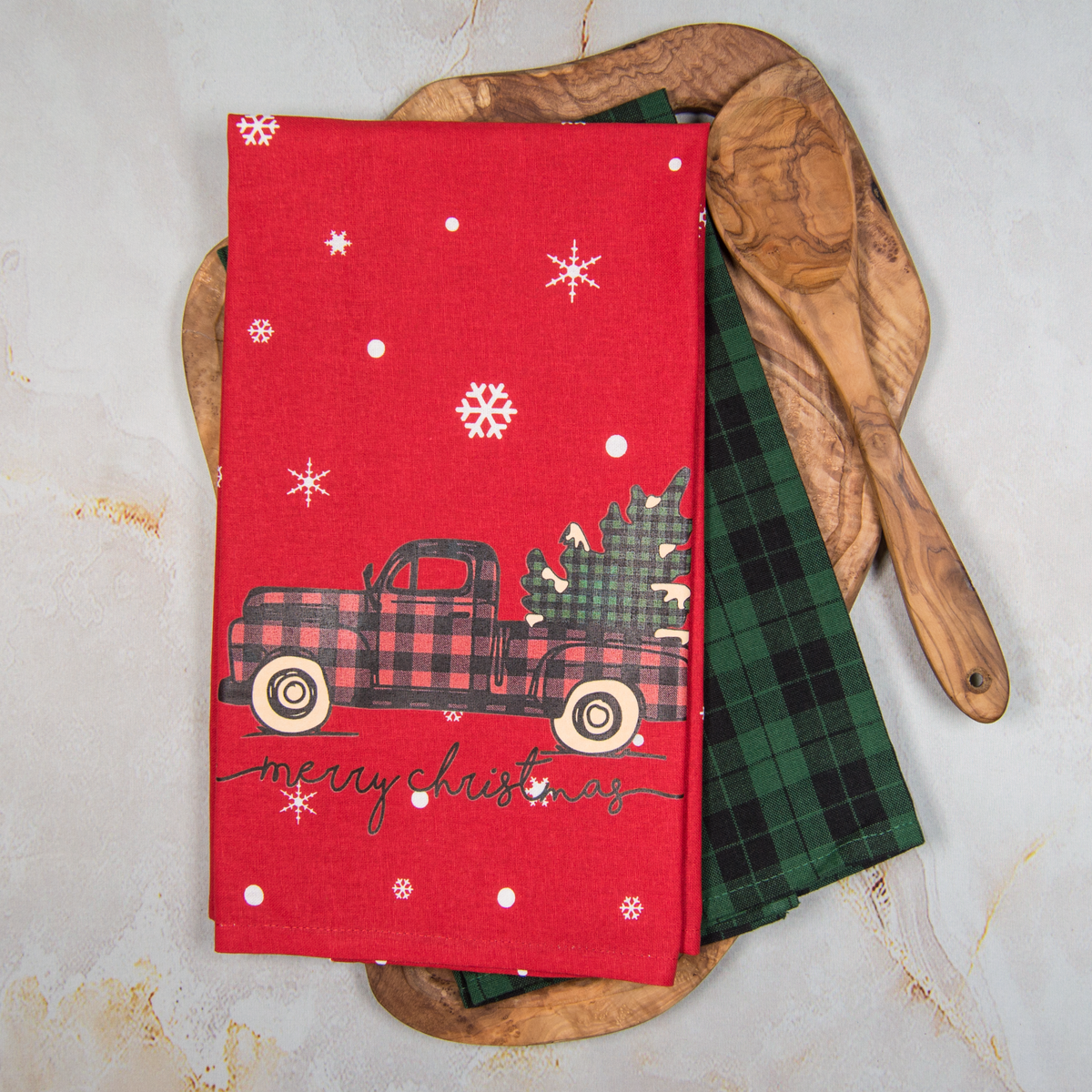 Tea Towel Set of 2 - Christmas Plaid Truck