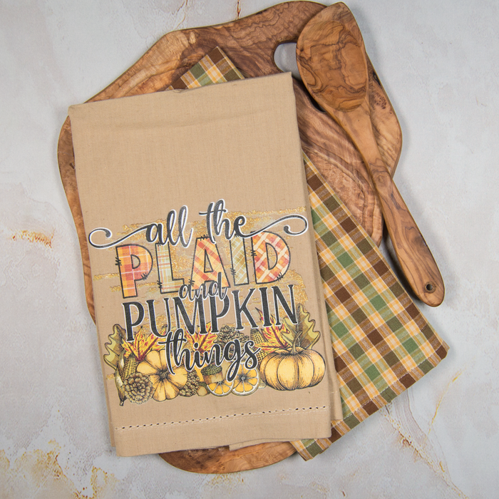 Tea Towel Set of 2 - Fall Plaid and Pumpkins