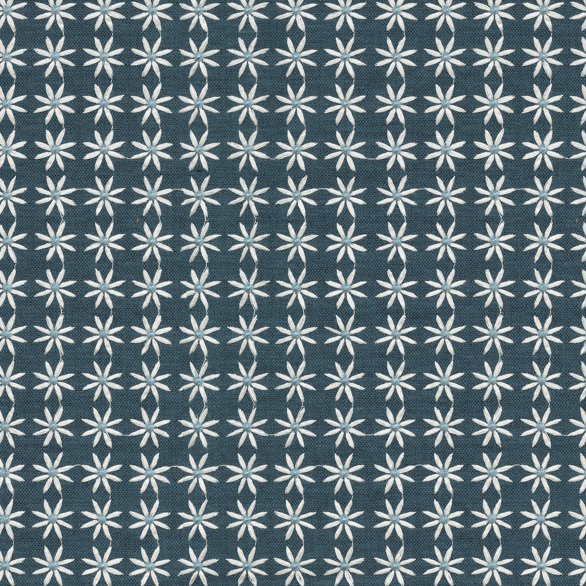 P/K Lifestyles Daisy Embroidery - Blue 470541 Upholstery Fabric