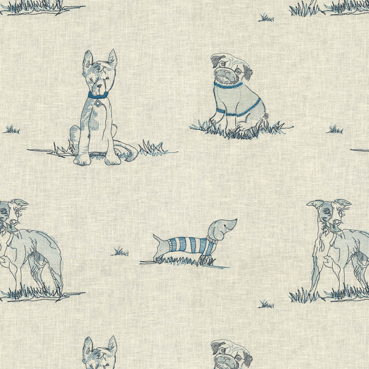 P/K Lifestyles Dog Days Embroidery - Porcelain 471221 Upholstery Fabric