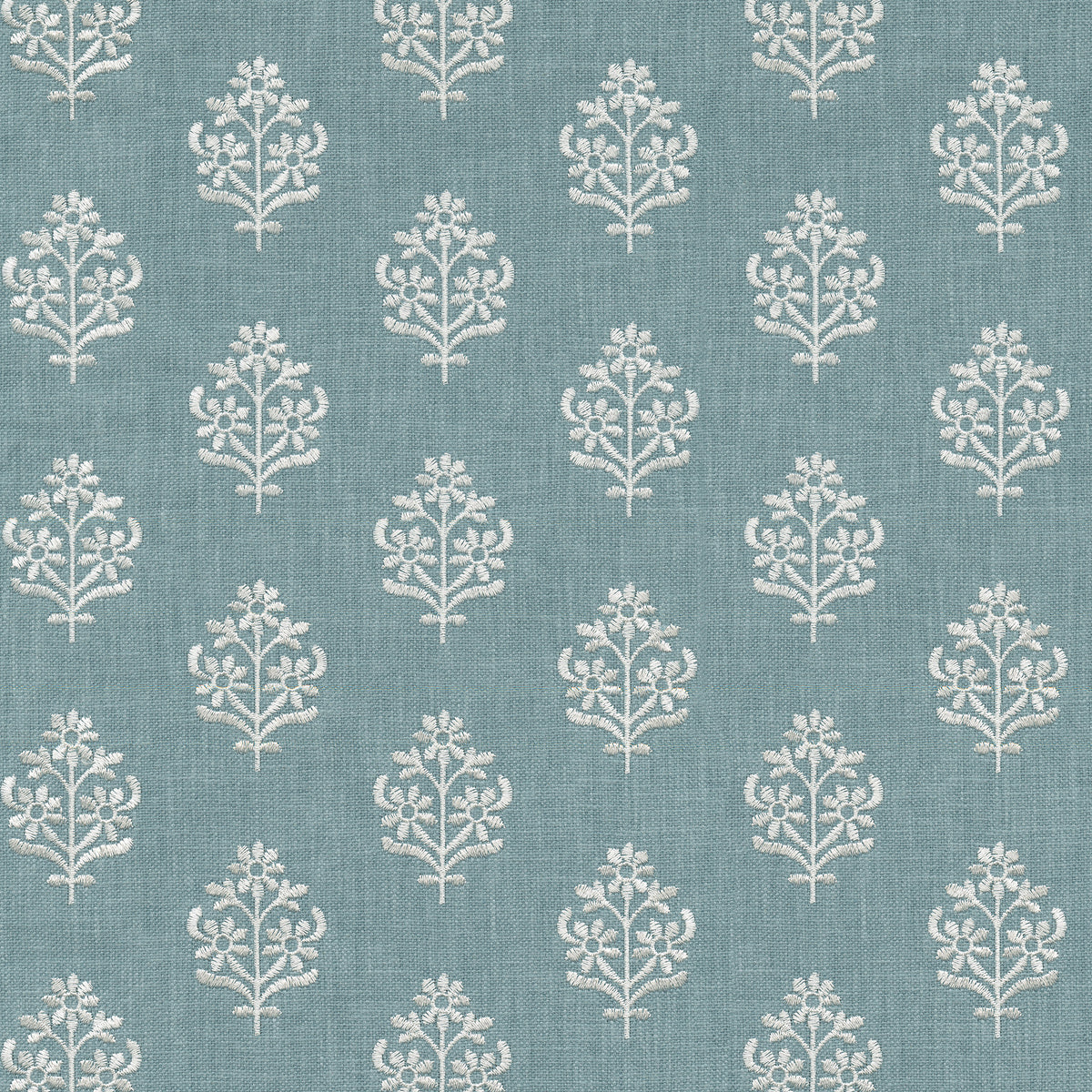 P/K Lifestyles Floral Sprig Embroidery - Chambray 412384 Fabric Swatch