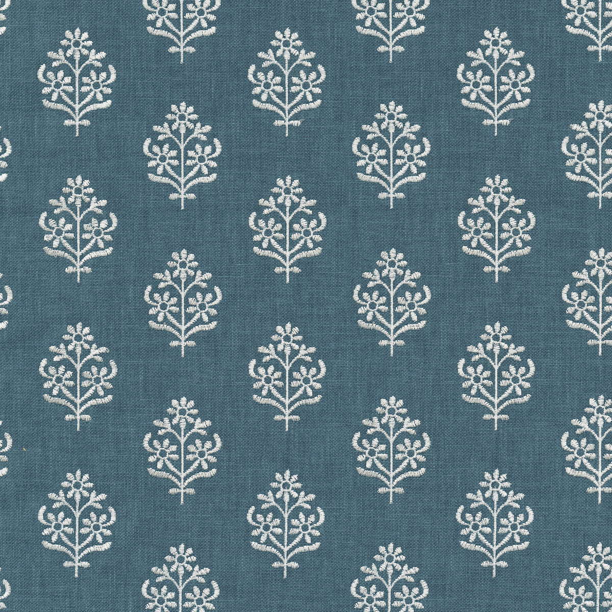 P/K Lifestyles Floral Sprig Embroidery - Indigo 412385 Upholstery Fabric