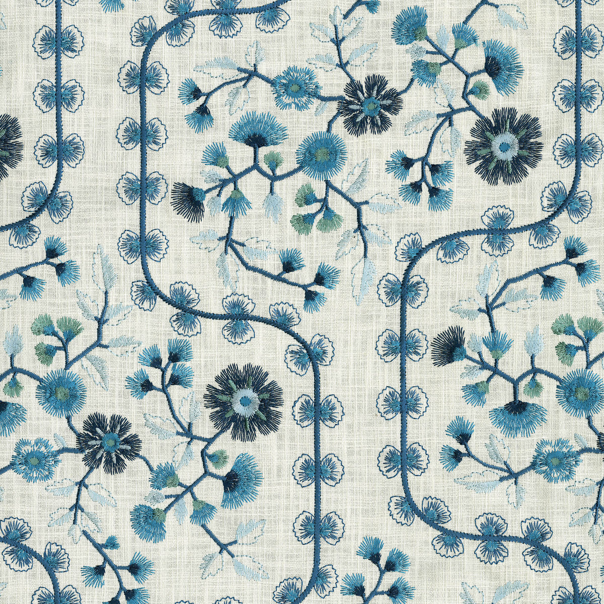 P/K Lifestyles Flower Shower Embroidery - Azure 471141 Fabric Swatch