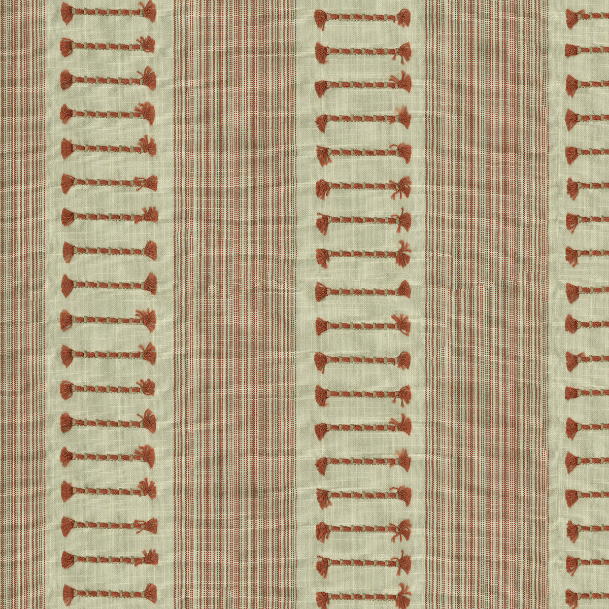 P/K Lifestyles Fringe Stripe Embroidery - Coral 472222 Fabric Swatch