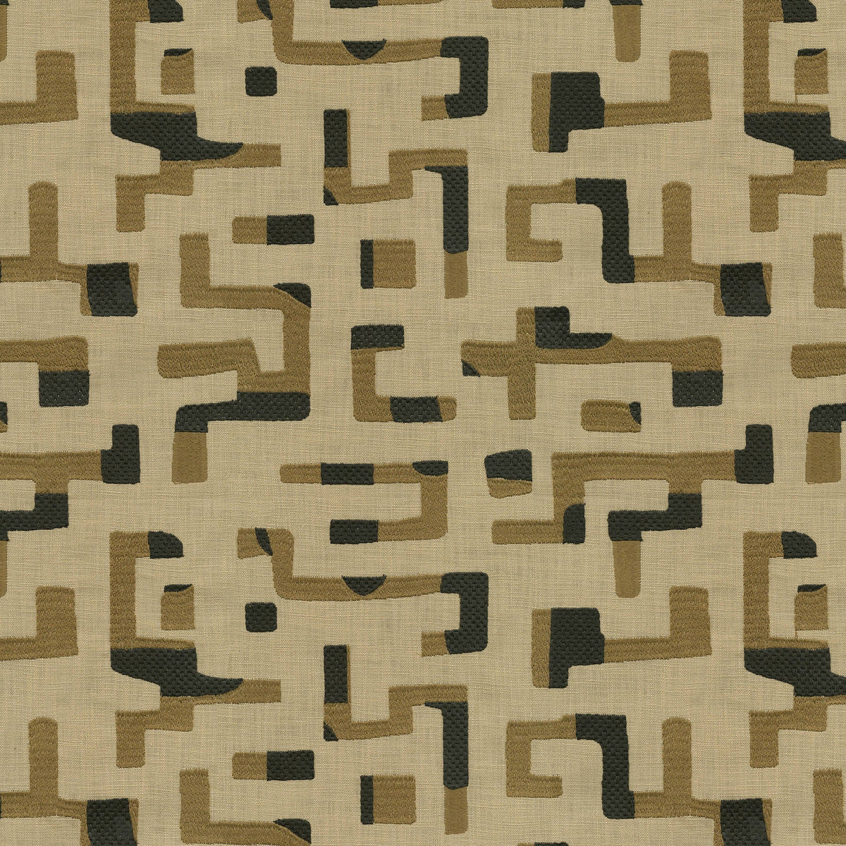 P/K Lifestyles Maze Embroidery - Ebony 411733 Fabric Swatch