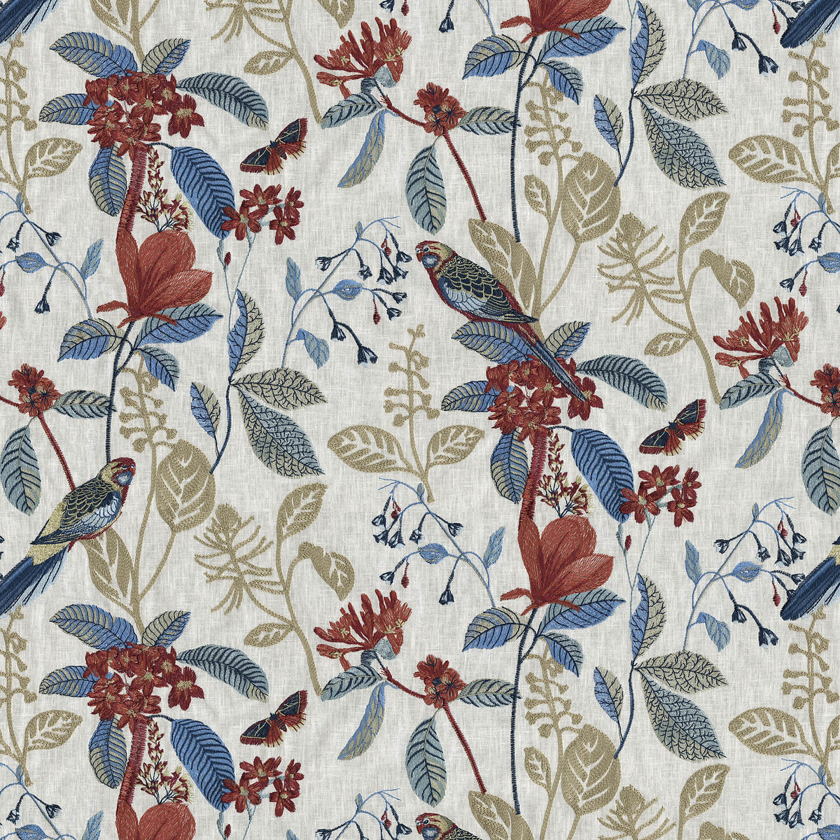 P/K Lifestyles Parakeet Embroidery - Indienne 471262 Upholstery Fabric