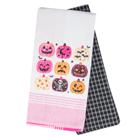 Tea Towel Set of 2 - Pink Halloween Pumpkins