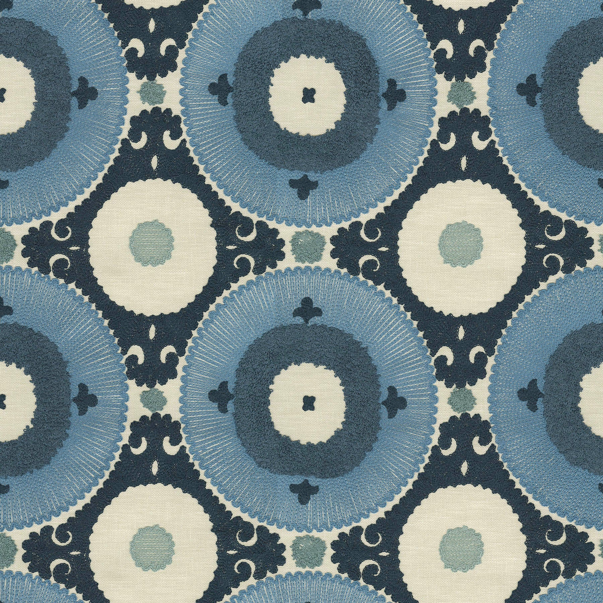 P/K Lifestyles Uzbek Embroidery - Azure 470532 Fabric Swatch