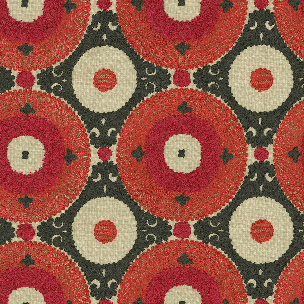 P/K Lifestyles Uzbek Embroidery - Chili 470530 Upholstery Fabric