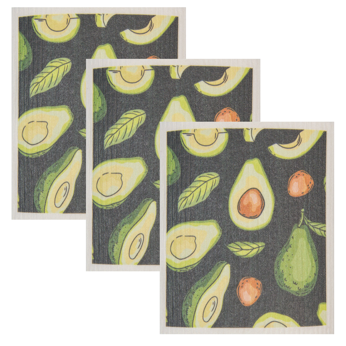 Swedish Dish Cloth Set of 3 - Avocados on Black