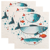 Swedish Dishcloth Set of 3 - Blue Fish Family