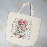 Tote Bag - Faux Yarn Merry Christmas and Tree