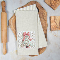 Tea Towel Set of 2 - Faux Yarn Merry Christmas and Tree