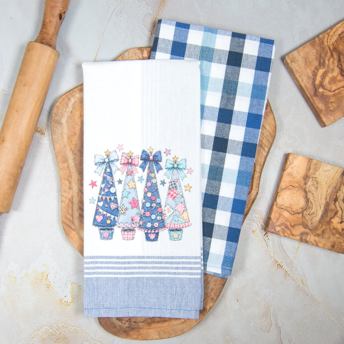 Tea Towel Set of 2 - Whimsical Denim Trees