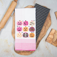 Tea Towel Set of 2 - Pink Halloween Pumpkins
