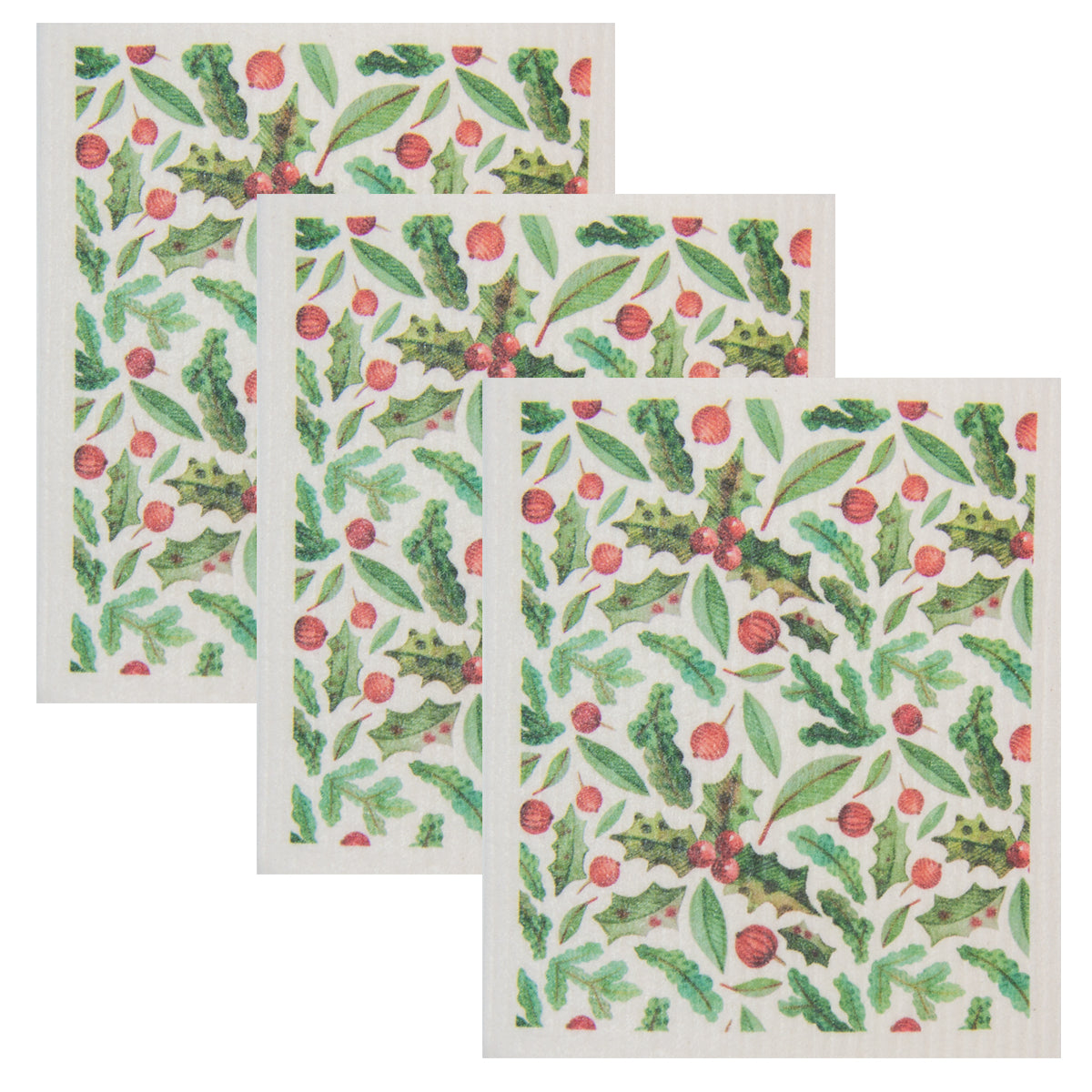 Swedish Dish Cloth Set of 3 - Winter Holly