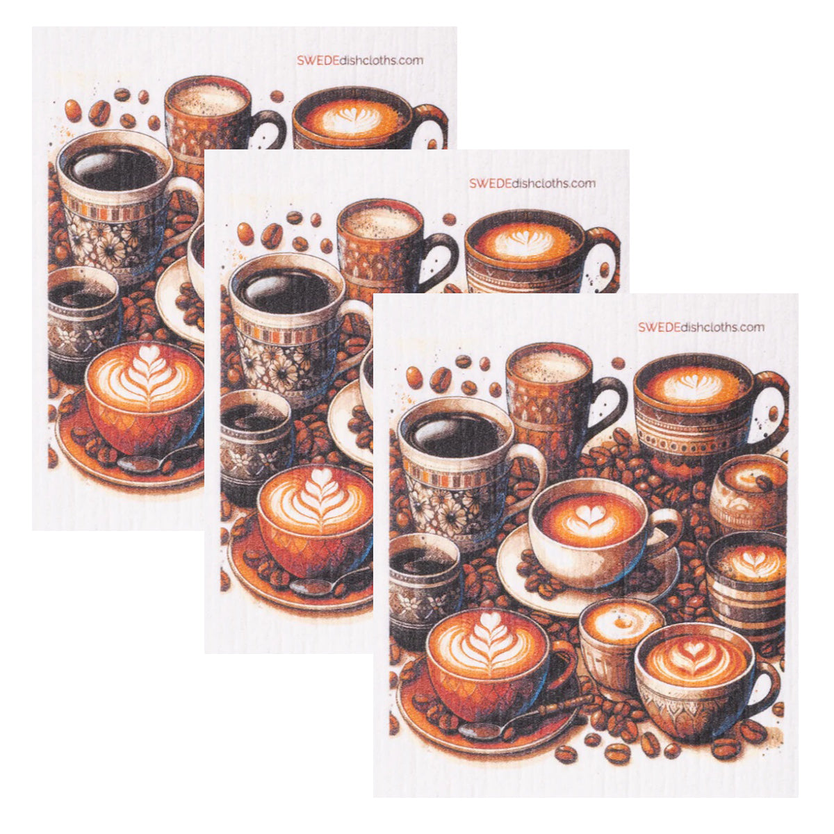 Swedish Dishcloth Set of 3 - Coffee and Beans
