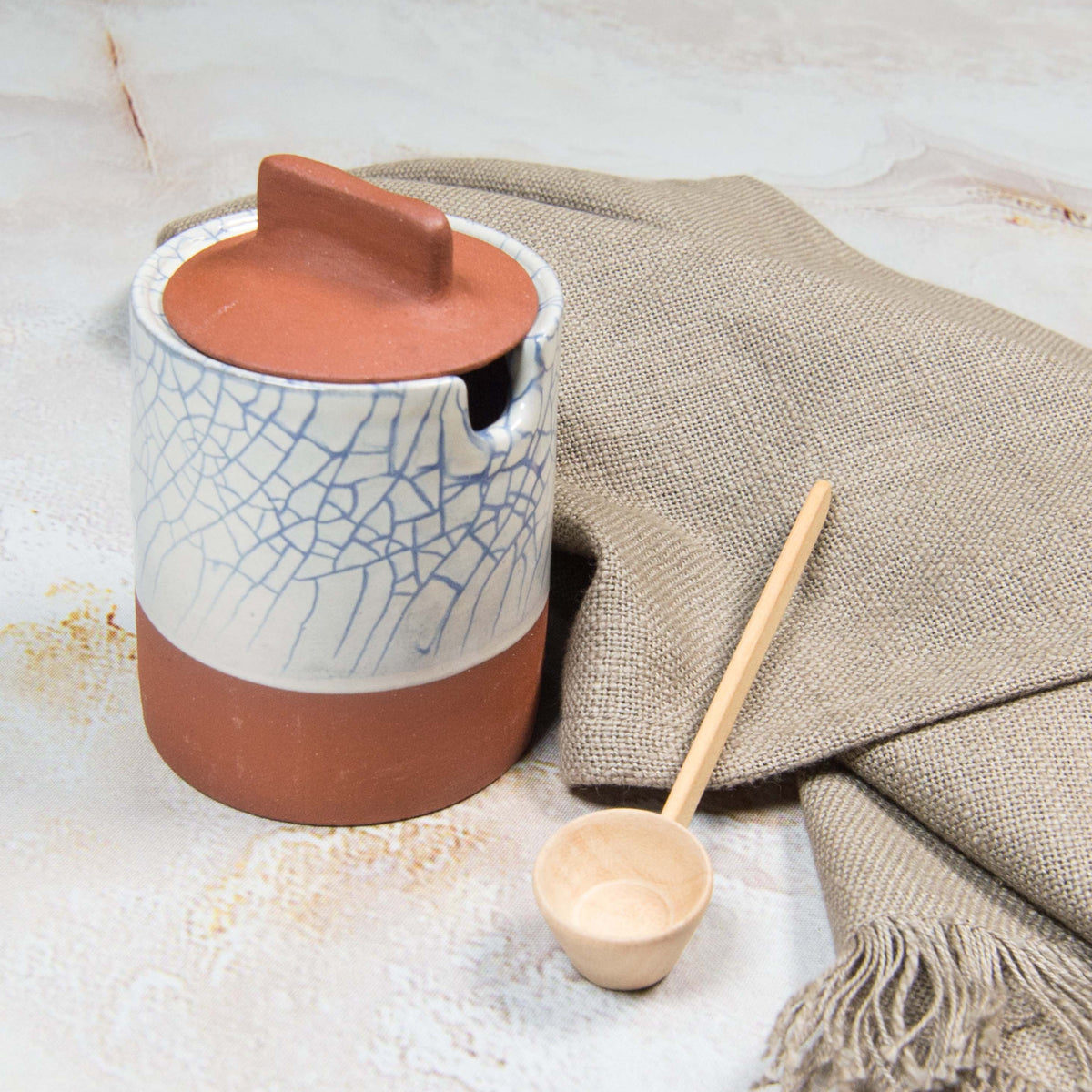 Artisan Crafted Blue Crackle Honey Pot