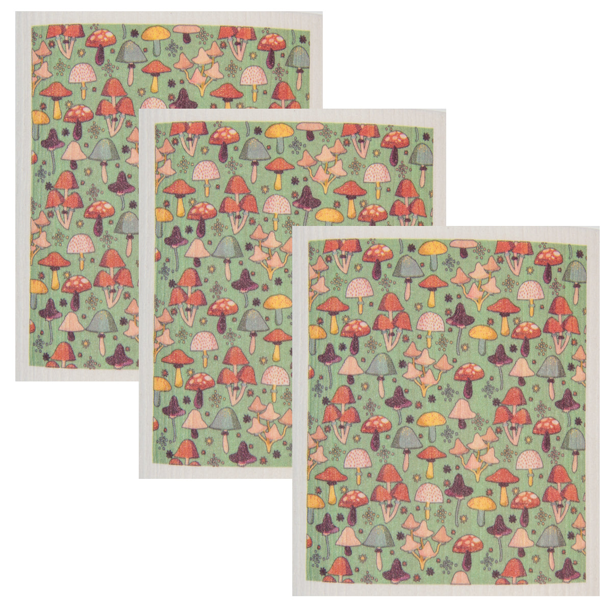 Swedish Dish Cloth Set of 3 - Fall Mushrooms