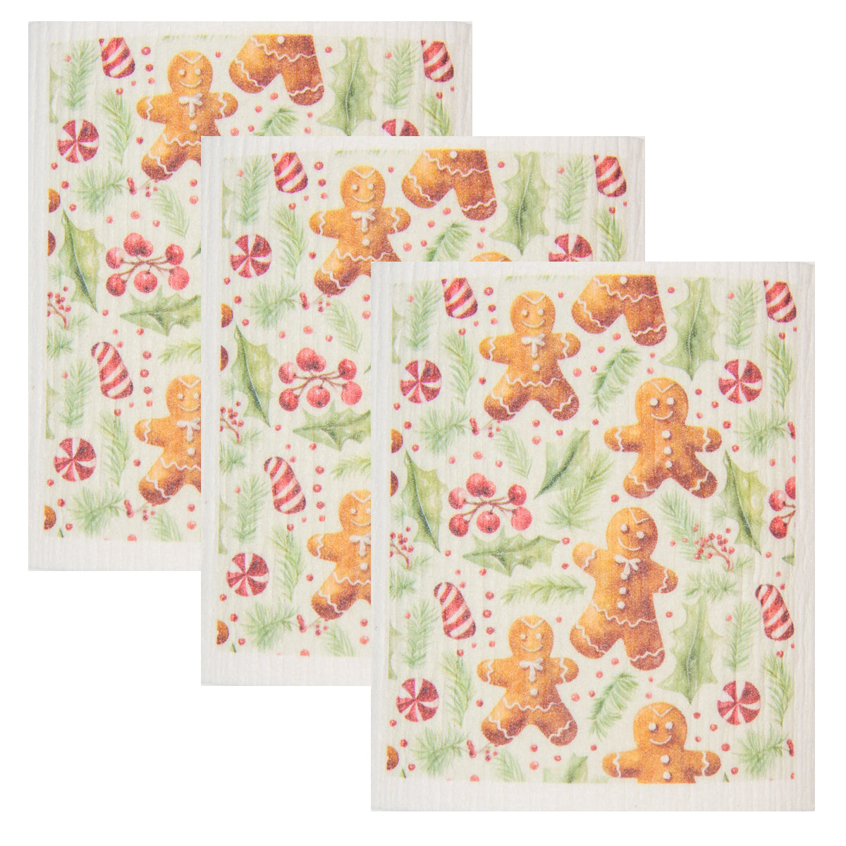 Swedish Dish Cloth Set of 3 - Gingerbread Cookies
