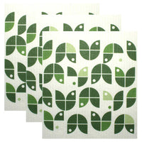 Swedish Dishcloth Set of 3 - Green Geometric Flowers