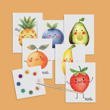 Breathe People Kid's Watercolor Postcard Kit - Happy Fruits