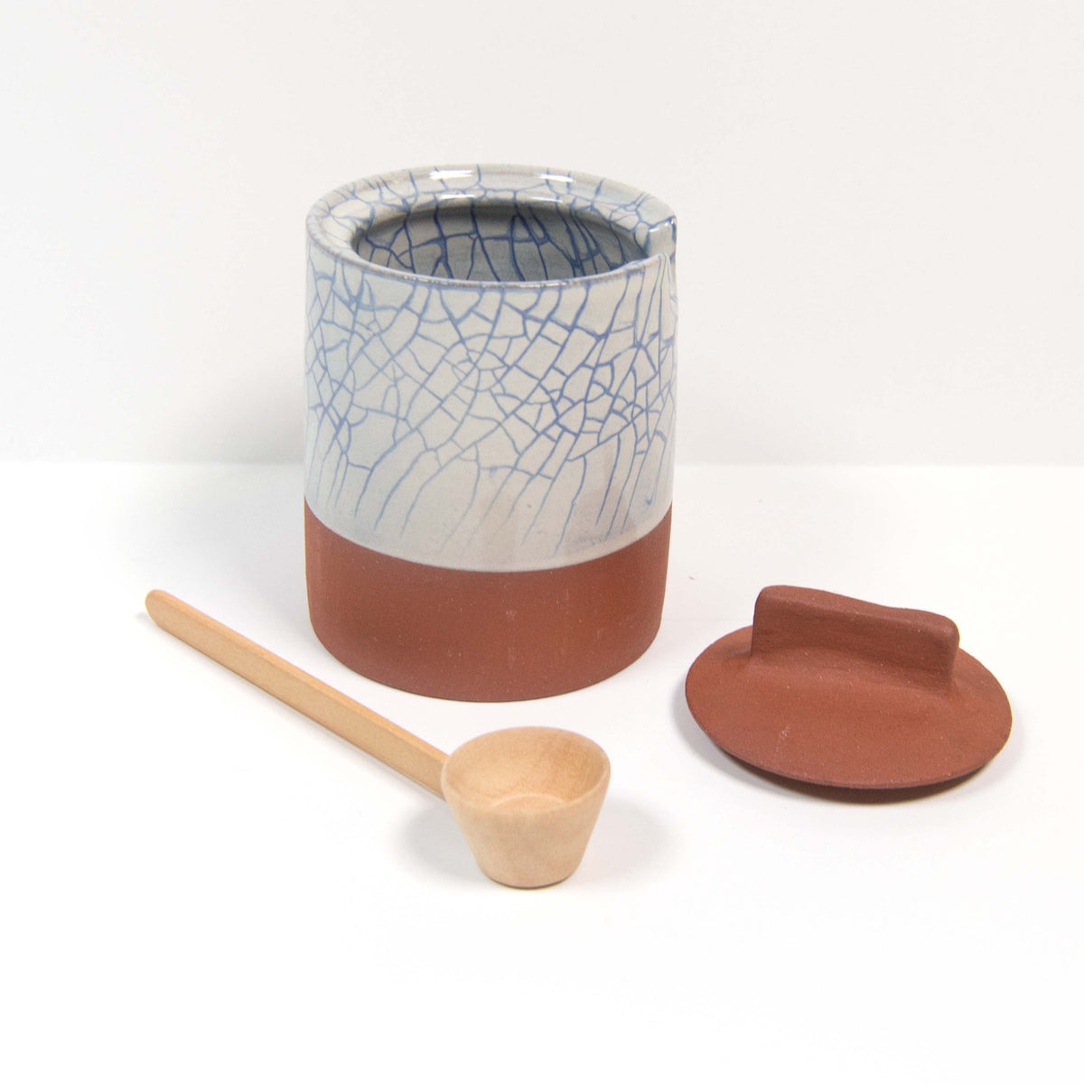 Artisan Crafted Blue Crackle Honey Pot