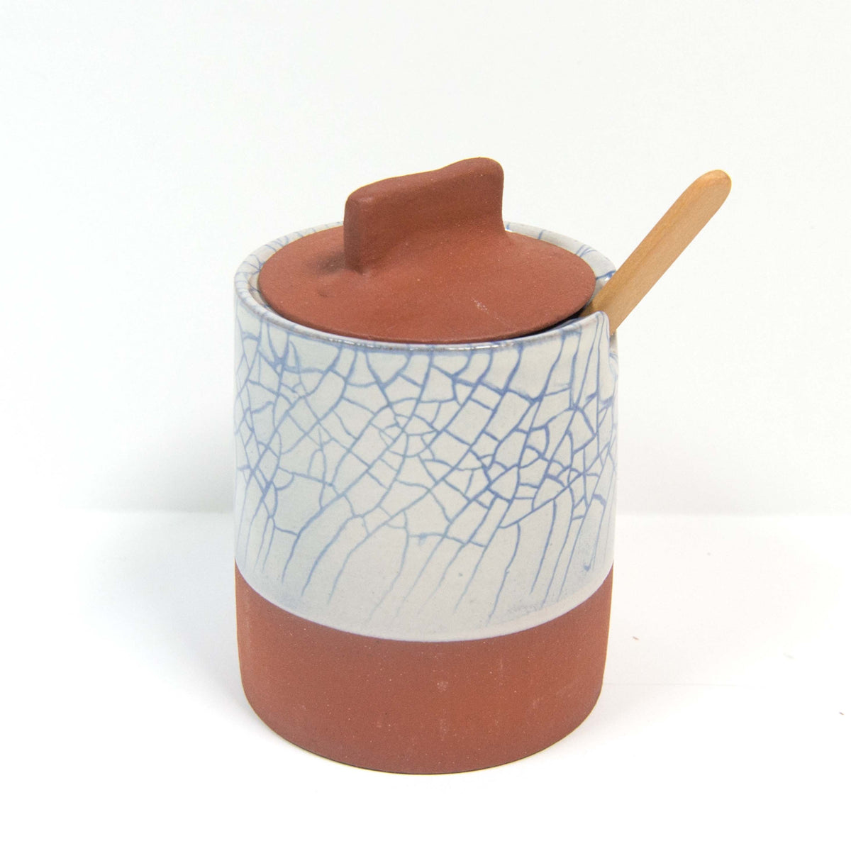 Artisan Crafted Blue Crackle Honey Pot