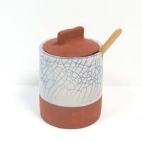 Artisan Crafted Blue Crackle Honey Pot