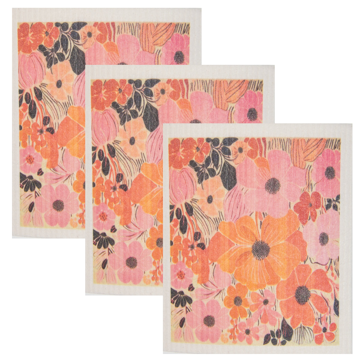 Swedish Dish Cloth Set of 3 - Pink Flowers