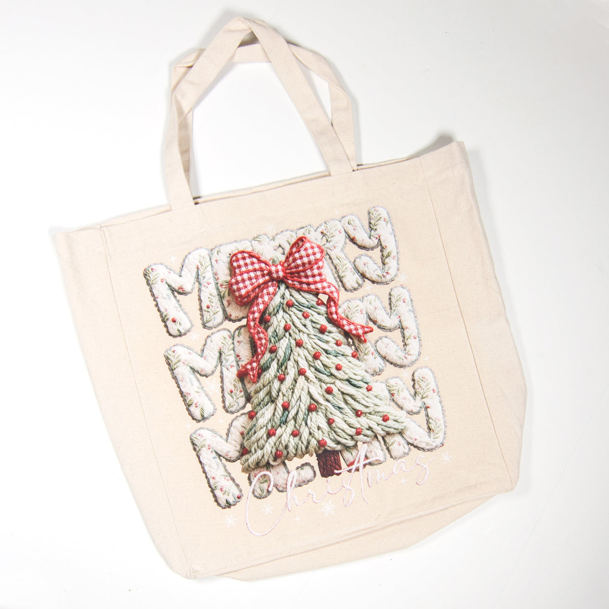 Tote Bag - Faux Yarn Merry Christmas and Tree