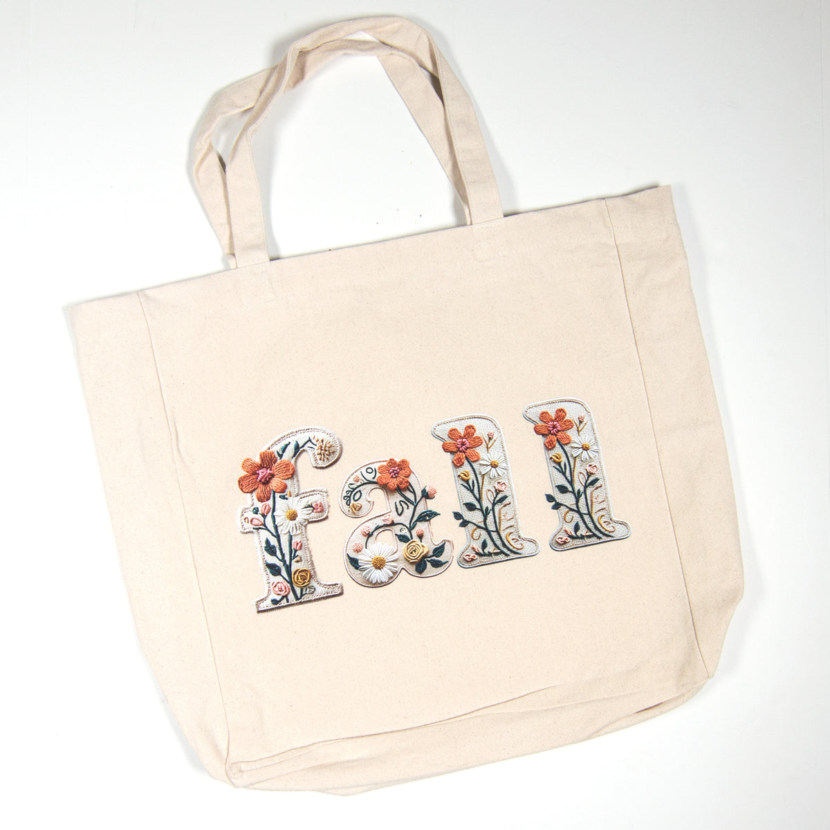 Tote Bag - Faux Embroidered Floral Fall