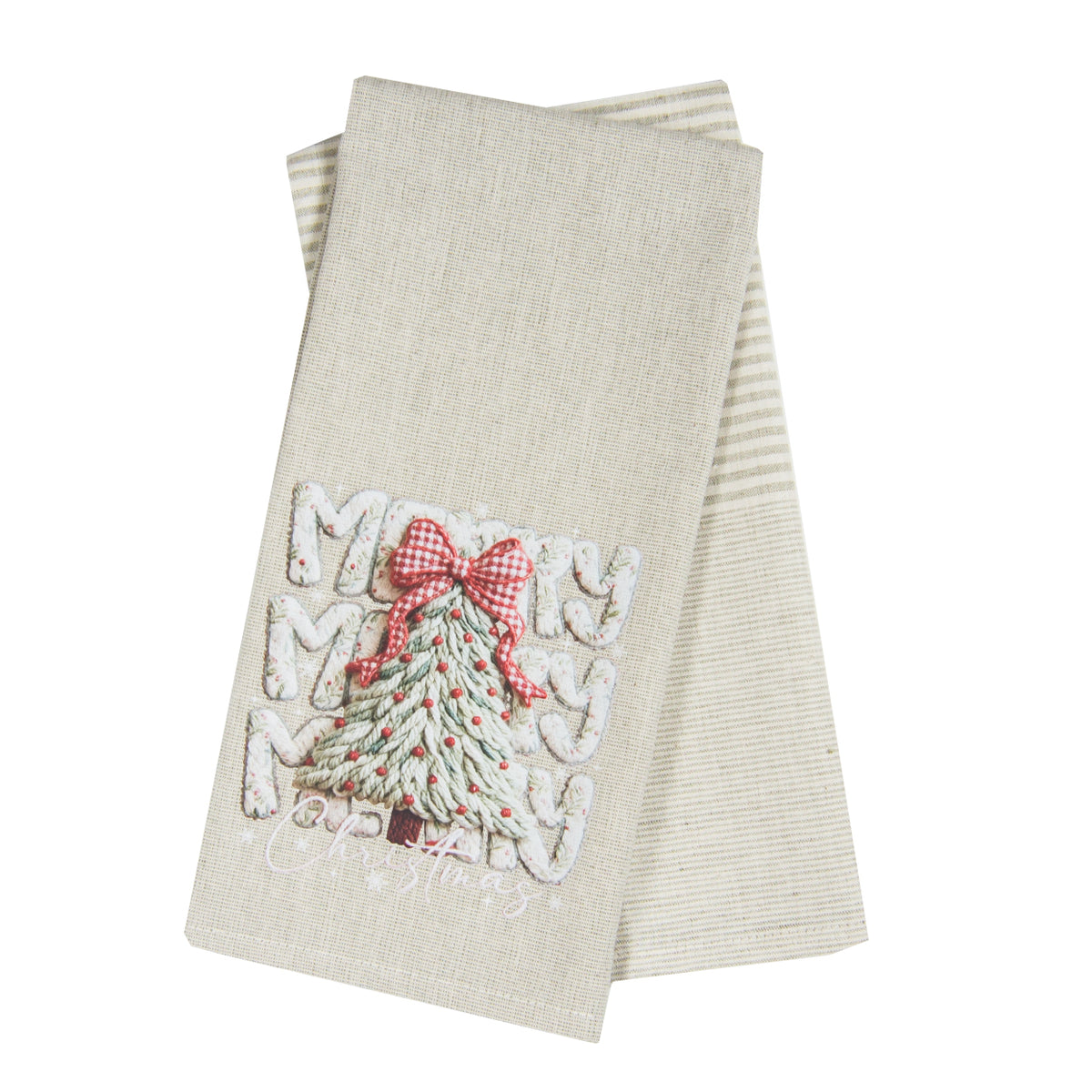 Tea Towel Set of 2 - Faux Yarn Merry Christmas and Tree