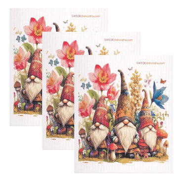 Swedish Dishcloth Set of 3 - Gnomes with Butterflies