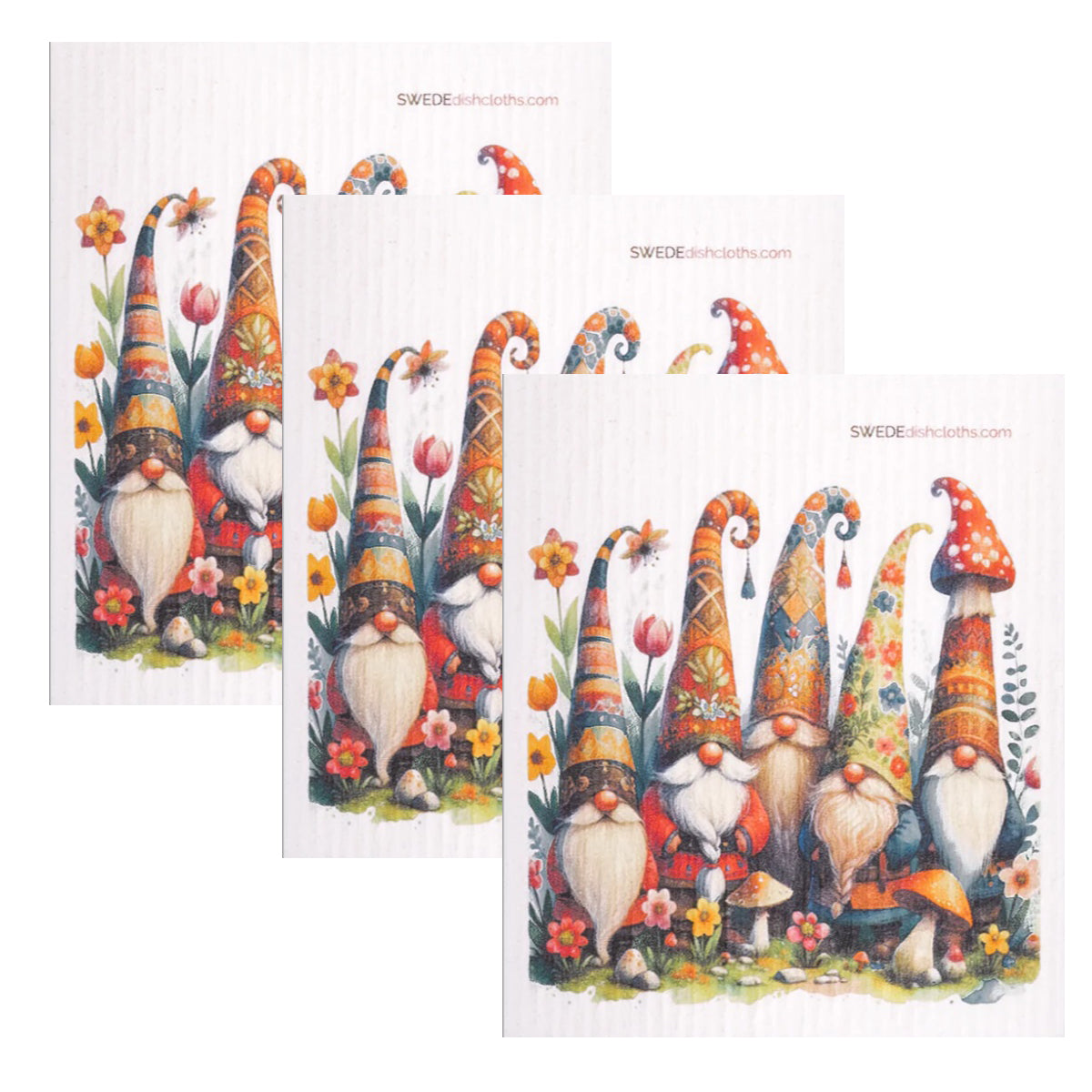 Swedish Dishcloth Set of 3 - Mushroom Hat Gnomes