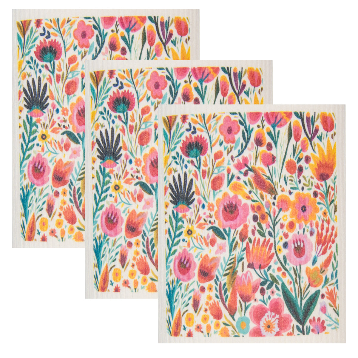 Swedish Dish Cloth Set of 3 - Tropical Flowers