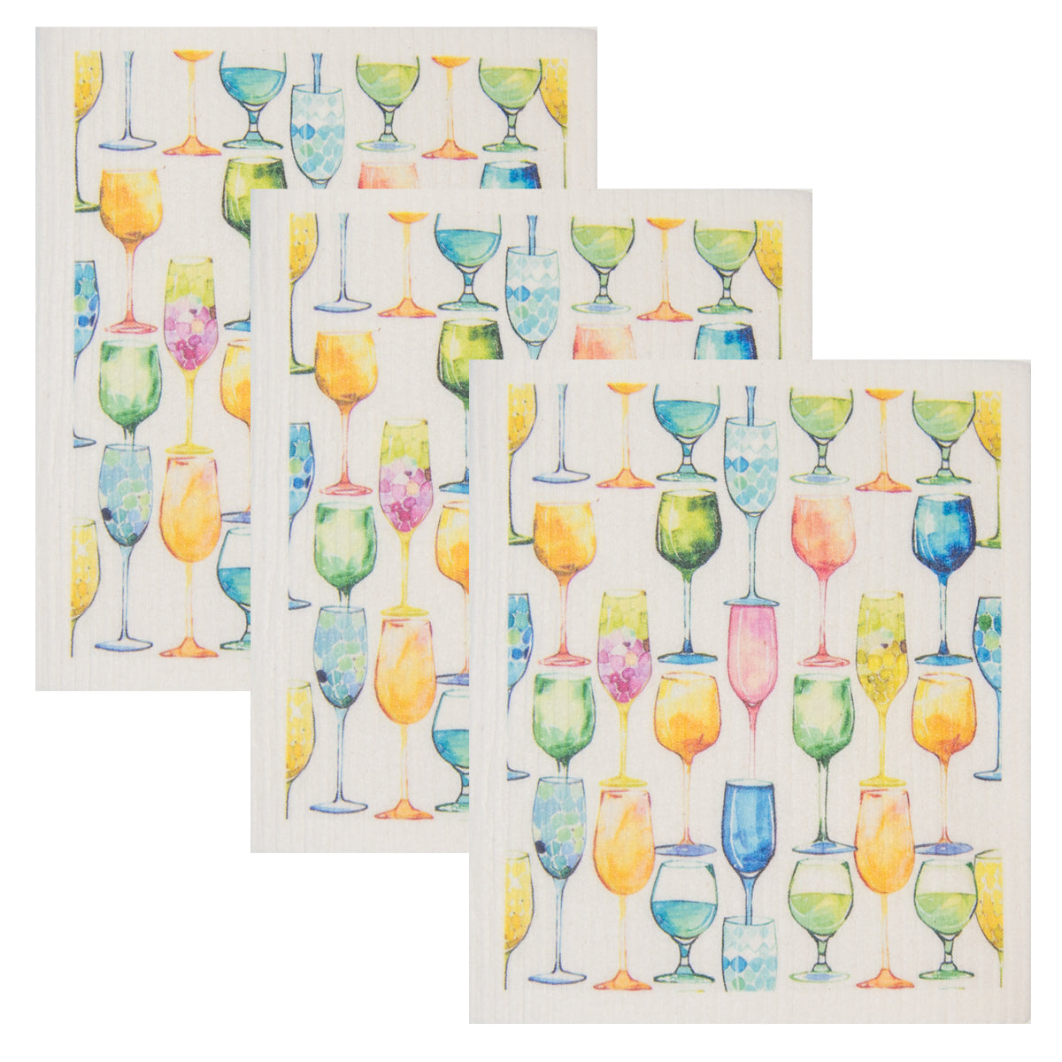 Swedish Dish Cloth Set of 3 - Wine Glasses