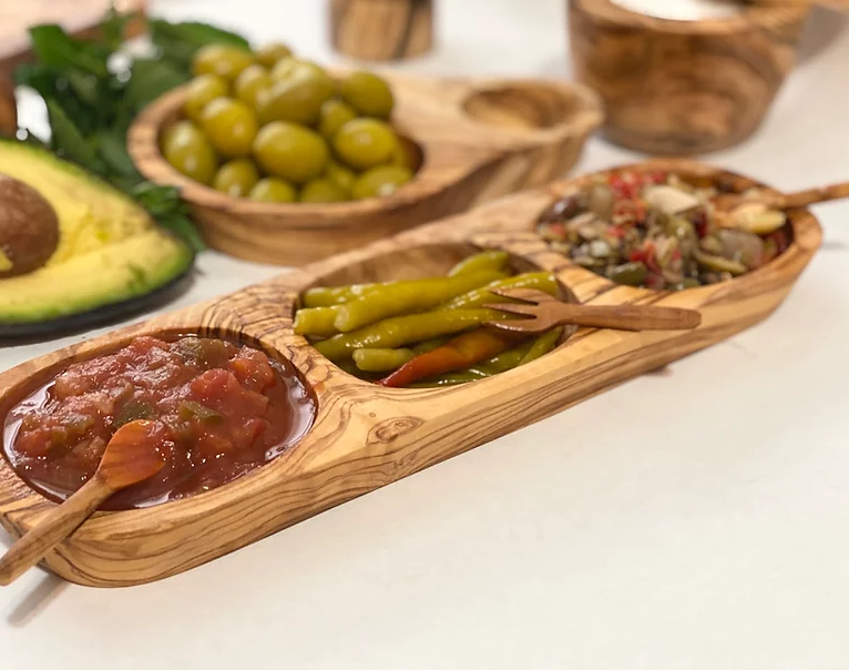 Olive Wood Three Section Tray