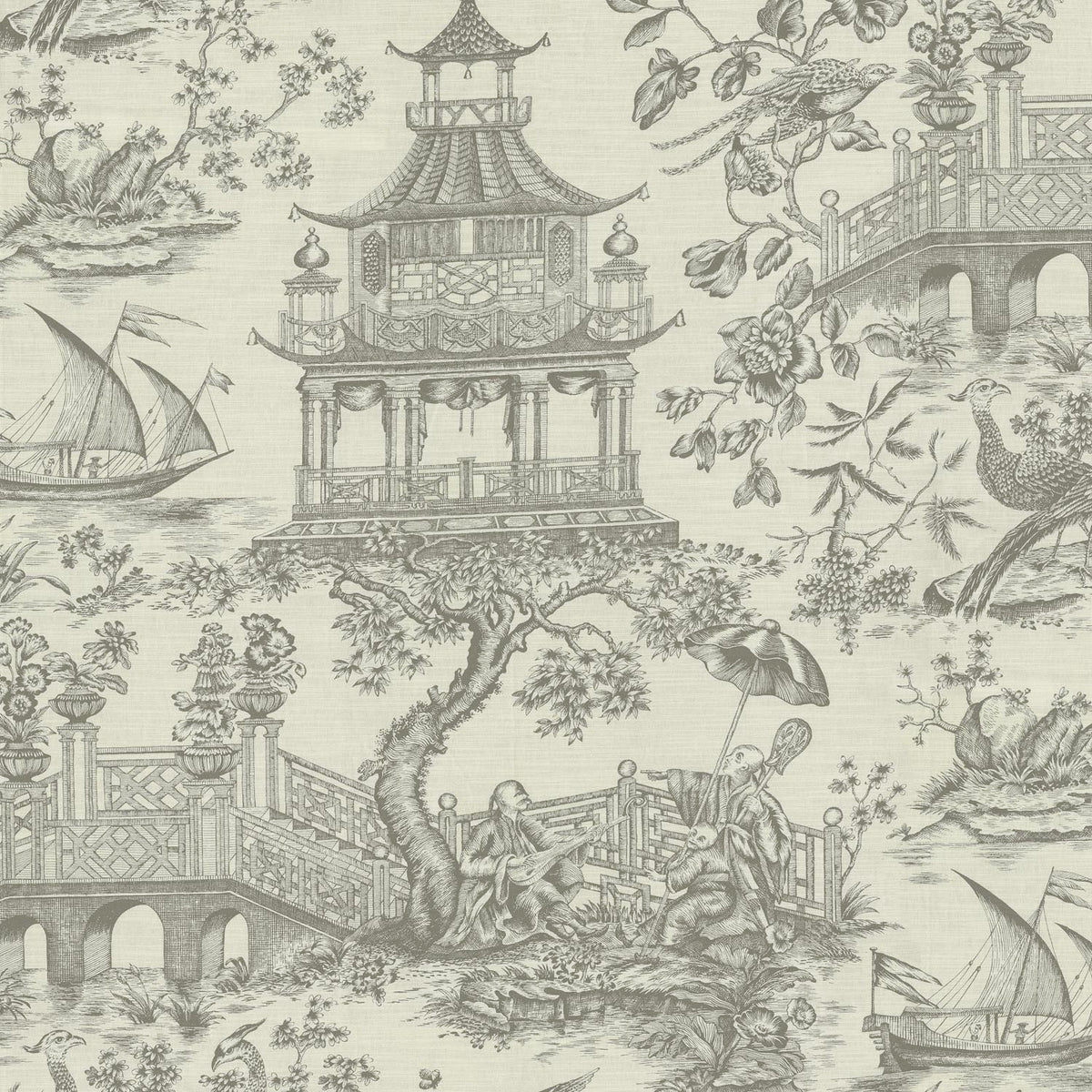Williamsburg Chinoiserie Toile - Pewter 750701 Fabric Swatch