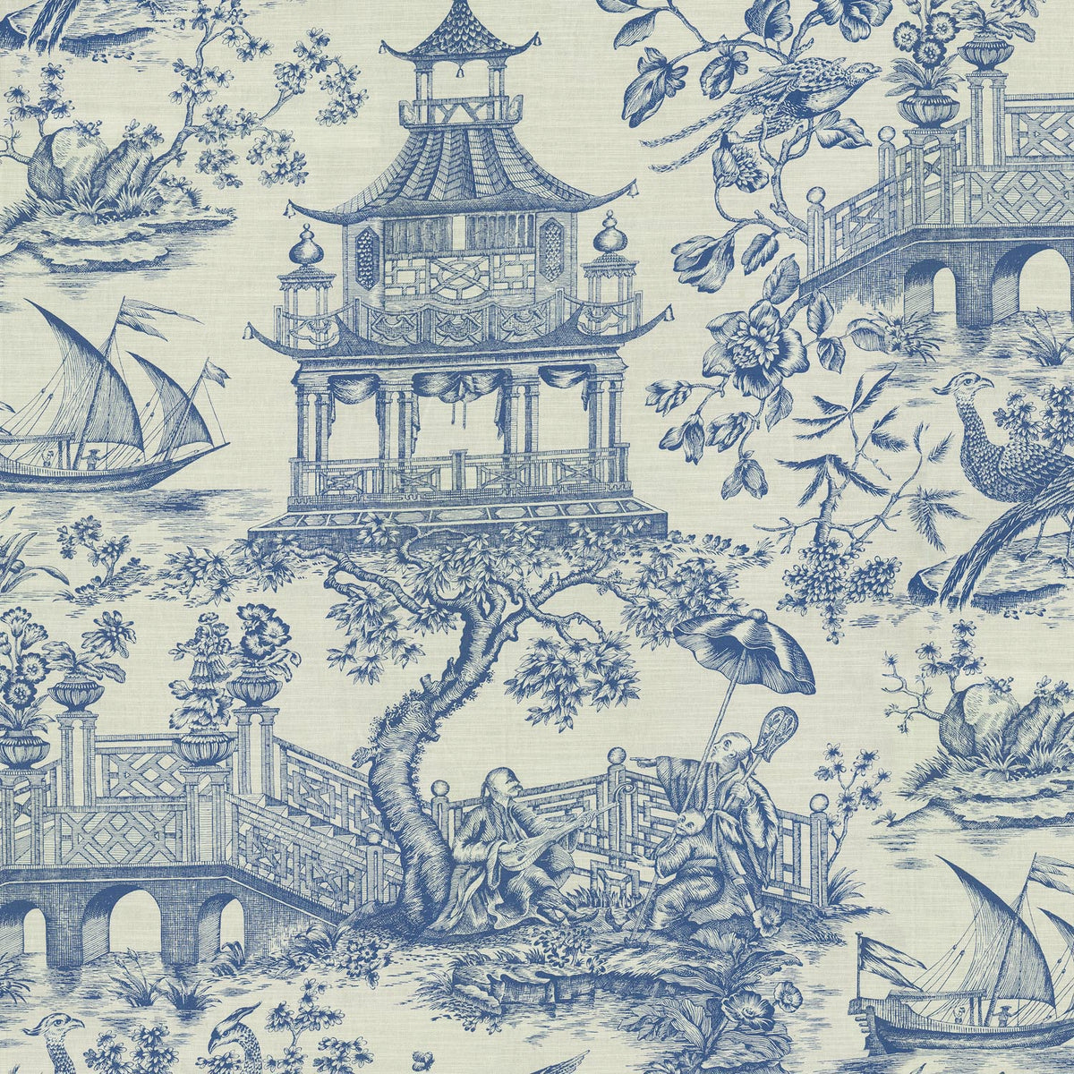 Williamsburg Chinoiserie Toile - Porcelain 750702 Upholstery Fabric