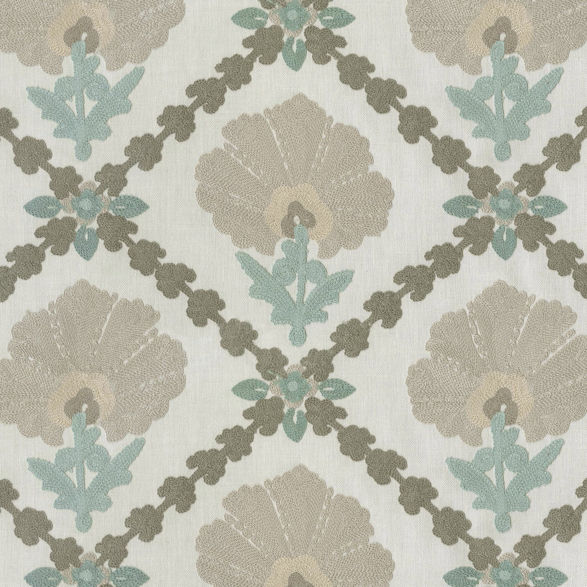 P/K Lifestyles Grand Fleur Embroidery - Mist 411402 Upholstery Fabric