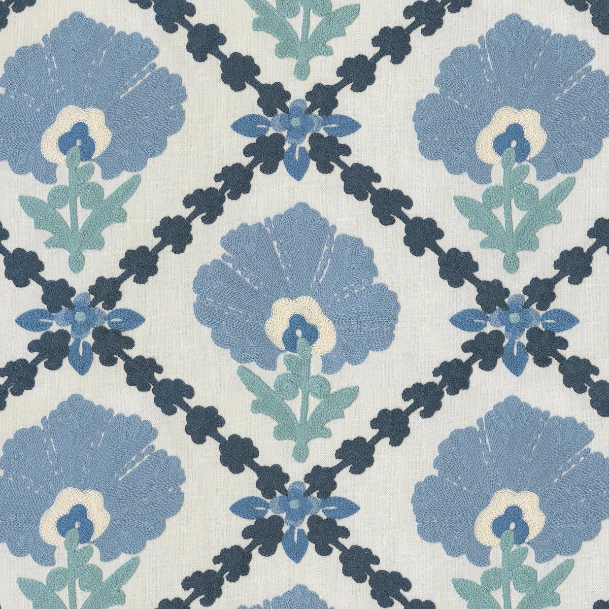 P/K Lifestyles Grand Fleur Embroidery - Porcelain 411403 Upholstery Fabric