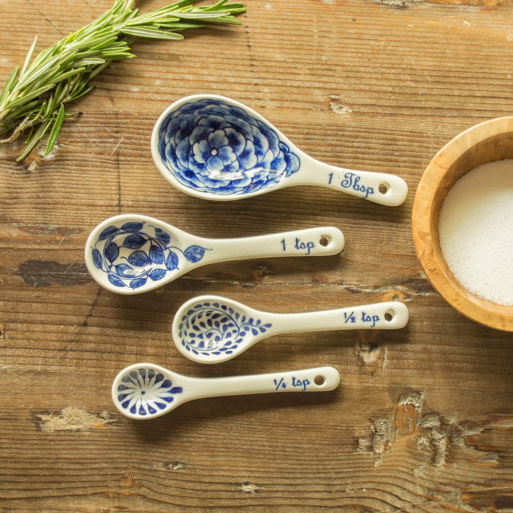 Hand-Painted Ceramic Blue Flowers Measuring Spoons