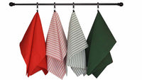 Christmas Seasonal Towel Set of 4 - Red and Green Ticking Stripe