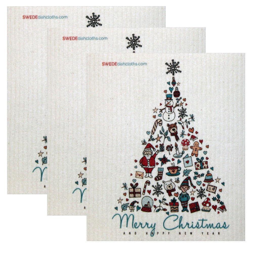 Swedish Dishcloth Set of 3 - Christmas Tree Collage