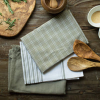 Tea Towel - Dunroven House Basket Weave Box Check Taupe and White